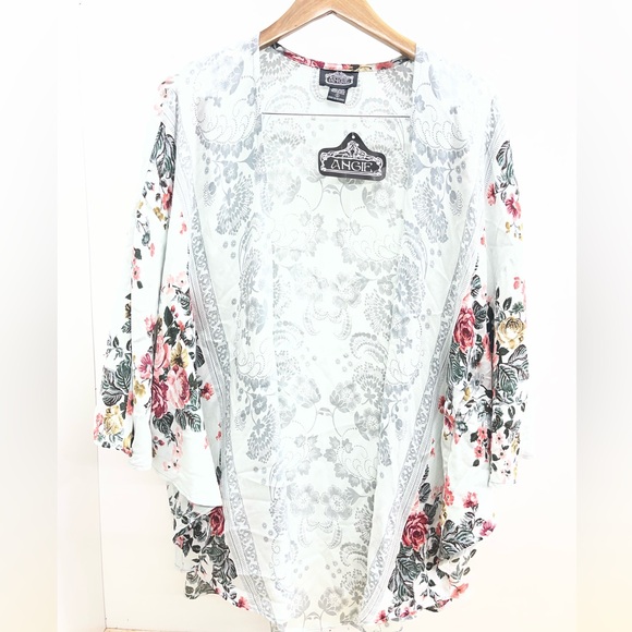 Angie Tops - Angie Floral Kimono with Pink and Red Accents